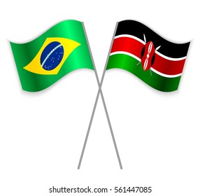 Brazilian and Kenyan crossed flags. Brazil combined with Kenya isolated on white. Language learning, international business or travel concept.