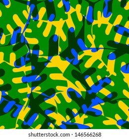 Brazilian Leaf Pattern with overlapping transparent shapes in the national colors of the country.