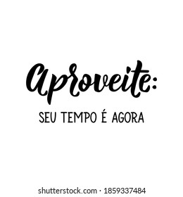 Brazilian Lettering. Translation from Portuguese - Enjoy: your time is now. Modern vector brush calligraphy. Ink illustration. Perfect design for greeting cards, posters, t-shirts, banners