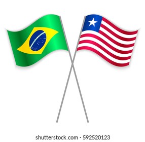 Brazilian and Liberian crossed flags. Brazil combined with Liberia isolated on white. Language learning, international business or travel concept.