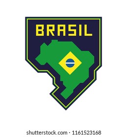 Brazilian map with flag, flat design vector illustration, national symbol of Brazil