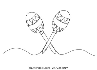 Brazilian maracas one line drawing, musical instrument. Continuous illustration. Vector outline sketch