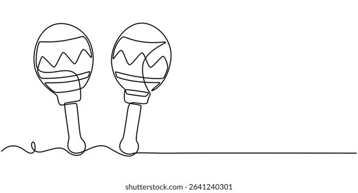 Brazilian maracas one line drawing, musical instrument. Continuous illustration. Vector outline sketch, One continuous line of maracas. Simple element illustration. Line art vector illustration