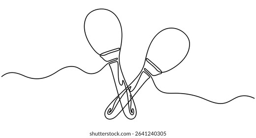Brazilian maracas one line drawing, musical instrument. Continuous illustration. Vector outline sketch, One continuous line of maracas. Simple element illustration. Line art vector illustration