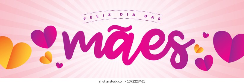 Brazilian Mothers Day Text Saying Happy Mothers Day. Greeting Card with Typographic Design. Vector Illustration. Typografic Logo.