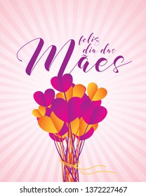 Brazilian Mothers Day Text Saying Happy Mothers Day. Greeting Card with Typographic Design. Vector Illustration. Typografic Logo.