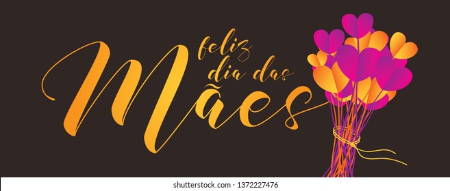 Brazilian Mothers Day Text Saying Congratulations Happy Mothers Day. Greeting Card with Typographic Design. Vector Illustration. Typografic Logo.