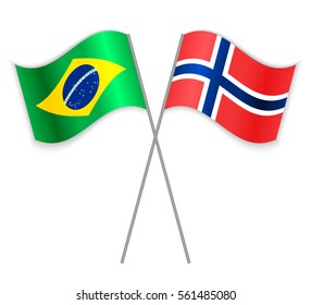 Brazilian and Norwegian crossed flags. Brazil combined with Norway isolated on white. Language learning, international business or travel concept.