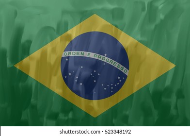 Brazilian painted / drawn vector flag. Dramatic, unusual look. Vector file contains flag and texture layers