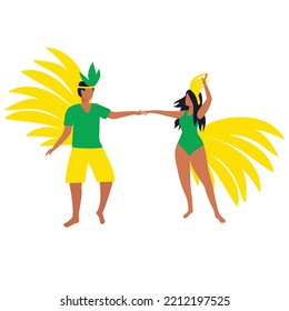 Brazilian pair man and woman carnival. Dancing people in carnival costumes. Vector illustration.