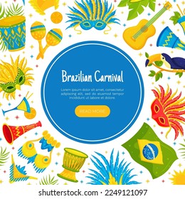 Brazilian Party and Carnival Design with Bright Symbols Vector Template