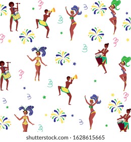 brazilian pattern carnival with men dancer with fireworks. vector illustration