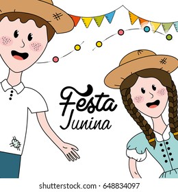 brazilian people celebrating festa junina with flags party