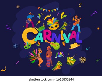 Brazilian People Character Celebrating with Musical Instruments on the Occasion of Carnival Party.