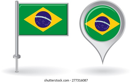 Brazilian pin icon and map pointer flag. Vector