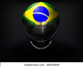 Brazilian racer with flag on helmet vector closeup illustration