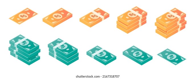 Brazilian Real Banknote Isometric Icon Set