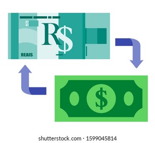 Brazilian Real BRL Exchange to US Dollar USD vector icon logo illustration design. Brazil currency, economy, finance, and business element. Can be used for web, mobile, infographic and print. svg