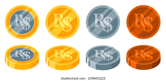 Brazilian Real and Centavo coin golden and silver or metallic coin icon vector Logo illustration design. Brazil currency, payment and finance element. Can be used for web, mobile, infographic, & print