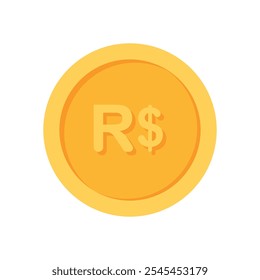 Brazilian Real Gold currency coin flat icon design illustrations 
