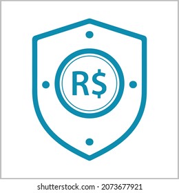 Brazilian Real Security Guarantee Shield Icon. Brazil currency, business, payment and finance element. Can be used for web, mobile, infographic, and print.