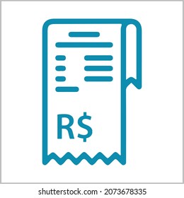 Brazilian Real Shopping Receipt Sheet Icon. Brazil currency, business, payment and finance element. Can be used for web, mobile, infographic, and print.