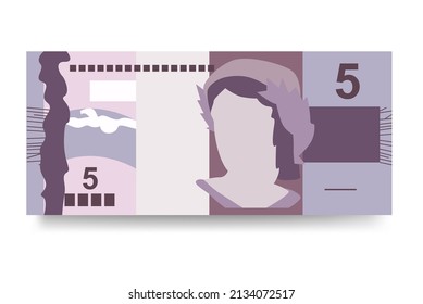 Brazilian Real Vector Illustration. Brazil money set bundle banknotes. Paper money 5 BRL. Flat style. Isolated on white background. Simple minimal design.