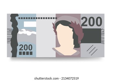 Brazilian Real Vector Illustration. Brazil money set bundle banknotes. Paper money 200 BRL. Flat style. Isolated on white background. Simple minimal design.