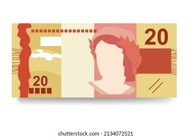 Brazilian Real Vector Illustration. Brazil money set bundle banknotes. Paper money 20 BRL. Flat style. Isolated on white background. Simple minimal design.