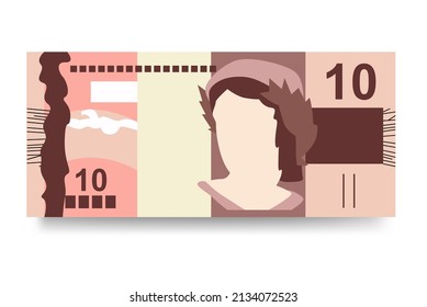 Brazilian Real Vector Illustration. Brazil money set bundle banknotes. Paper money 10 BRL. Flat style. Isolated on white background. Simple minimal design.