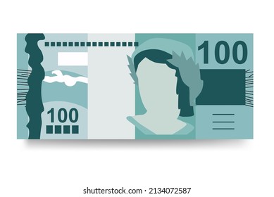 Brazilian Real Vector Illustration. Brazil money set bundle banknotes. Paper money 100 BRL. Flat style. Isolated on white background. Simple minimal design.