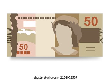 Brazilian Real Vector Illustration. Brazil money set bundle banknotes. Paper money 50 BRL. Flat style. Isolated on white background. Simple minimal design.