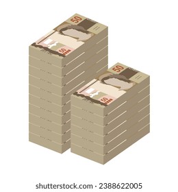 Brazilian Real Vector Illustration. Brazil money set bundle banknotes. Paper money 50 BRL. Flat style. Isolated on white background. Simple minimal design.