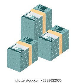 Brazilian Real Vector Illustration. Brazil money set bundle banknotes. Paper money 100 BRL. Flat style. Isolated on white background. Simple minimal design.