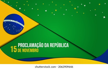 Antecedentes del Día de la Proclamación de la República Brasileña. 15 de noviembre. Tarjetas de felicitación premium y de lujo, cartas, carteles o pancartas. Con icono estrella y bandera nacional de Brasil