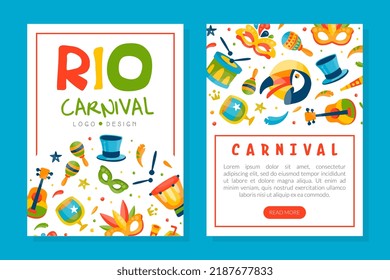 Brazilian Rio Carnival Design with Drum and Masquerade Mask Vector Template