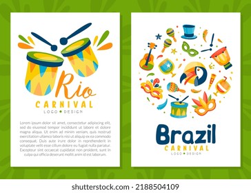 Brazilian Rio Carnival Design with Drum and Masquerade Mask Vector Template