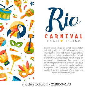 Brazilian Rio Carnival Design with Drum and Masquerade Mask Vector Template