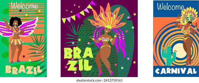 Brazilian Rio carnival party banners. Vector Brazil carnival of samba dance and music, Rio de Janeiro festival, holiday poster