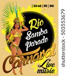 Brazilian samba dancer. A beautiful carnival girl wearing a festival costume is dancing.