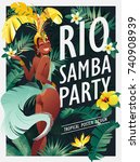 Brazilian samba dancer. Carnival in Rio de Janeiro girls wearing a festival costume is dancing. Vector illustration. 