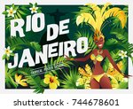 Brazilian samba dancer. Carnival in Rio de Janeiro girls wearing a festival costume is dancing. Vector illustration. 