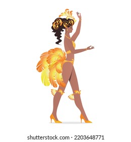 Brazilian Samba Dancer Dancing At The Carnival. Modern Ballroom And Ethnic Dances. A Dancer In Motion, In The Studio, On Stage Or In A Dance Hall. Vector Illustration..