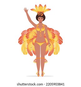 Brazilian Samba Dancer Dancing At The Carnival. Modern Ballroom And Ethnic Dances. A Dancer In Motion, In The Studio, On Stage Or In A Dance Hall. Vector Illustration..