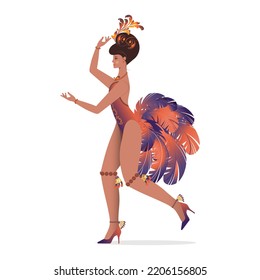 Brazilian Samba Dancer Dancing At The Carnival. Modern Ballroom And Ethnic Dances. A Dancer In Motion, In The Studio, On Stage Or In A Dance Hall. Vector Illustration..