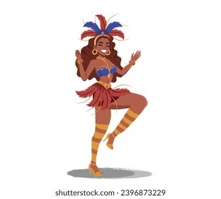 Brazilian samba illustration. Carnival in Rio de Janeiro dancer wearing a festival costume and dancing. Vector illustration.