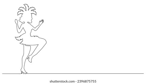 Brazilian samba illustration. Rio de Janeiro Carnival dancer wearing festival costume and dancing in the continuous line style.