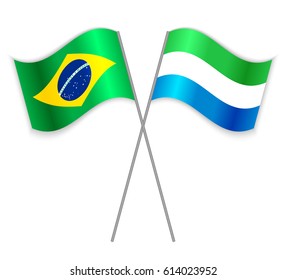 Brazilian and Sierra Leonean crossed flags. Brazil combined with Sierra Leone isolated on white. Language learning, international business or travel concept.