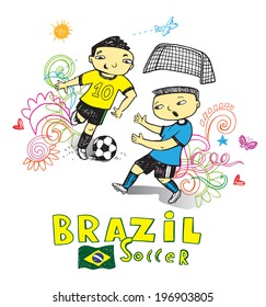 Brazilian soccer, card in doodle style 