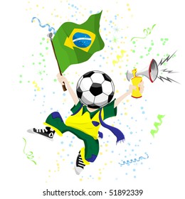 Brazilian Soccer Fan with Ball Head. Editable Vector Illustration